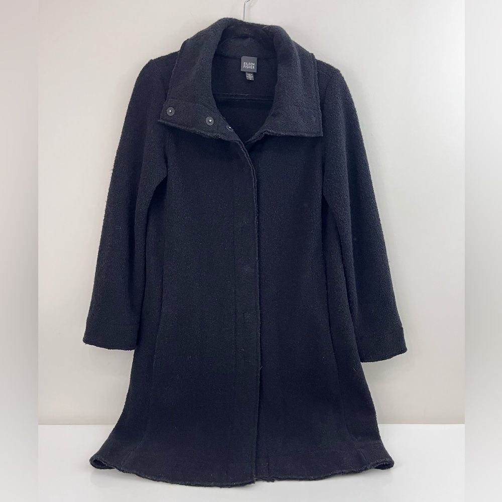 Eileen Fisher Boiled Wool Blend Long Jacket Snap Closure XS Oversized
